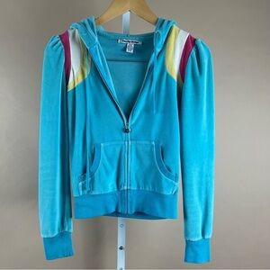 Retro Love By Design Small Velour Hooded Track Jacket Rainbow Hippie 80’s